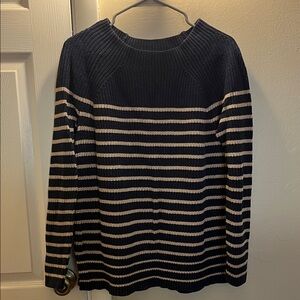 Lands' End Navy and Tan Ribbed Crewneck Sweater